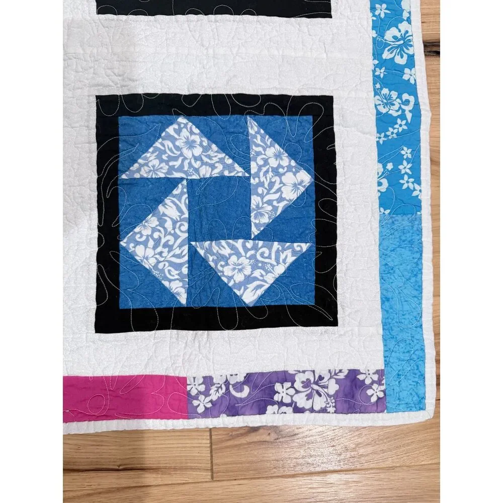 Handmade Hawaiian Floral Patchwork Quilt Throw 46x46